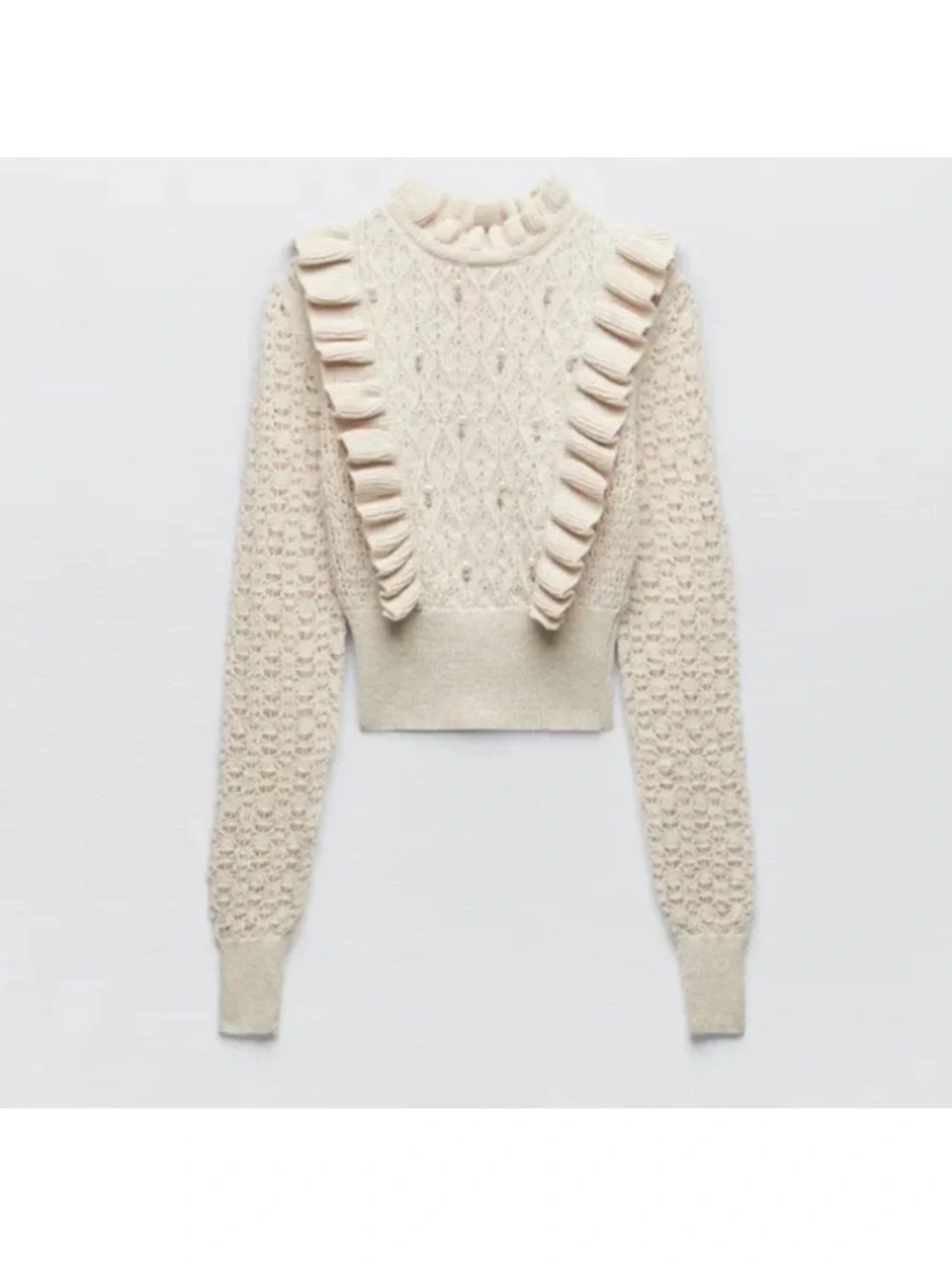 Zara Fitted Ruffled Knit
Pearl Rhinestone Cropped
Sweater - Picture 2 of 8